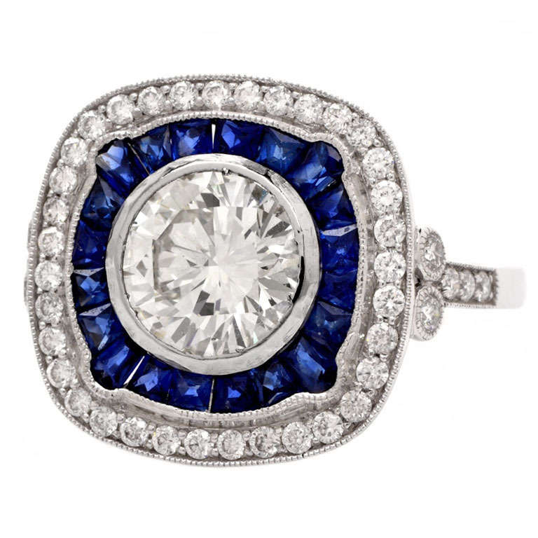Sapphire Diamond Platinum Engagement Ring
