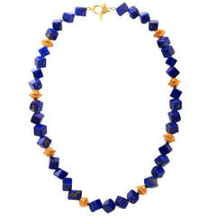 Lapis Lazuli Gold Bead Necklace