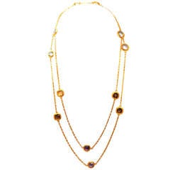Diamond Multicolored Gem Gold Long Chain Necklace