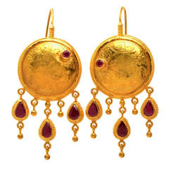 Vintage ARA Gold Ruby Drop Dangle Earrings