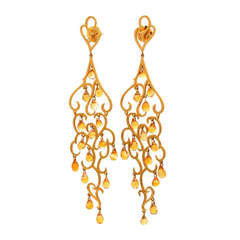 Citrine Briolette Gold Chandelier Earrings
