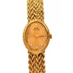 Retro Piaget Lady's Yellow Gold Diamond Mesh Bracelet Wristwatch