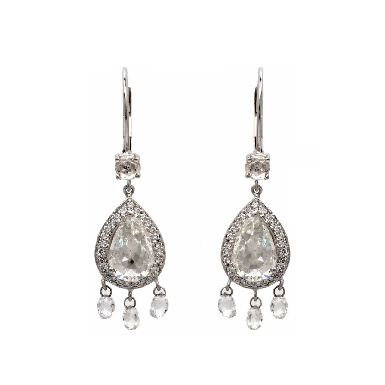 Rose-Cut Pear Diamond Gold Pendant Earrings