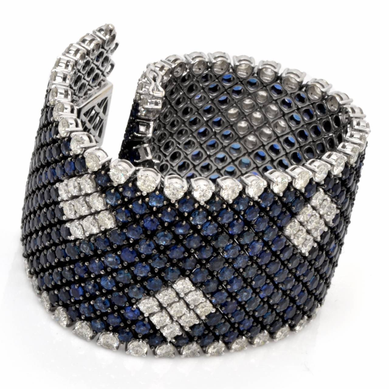 Blue Sapphire Diamond Gold Wide Bracelet 1