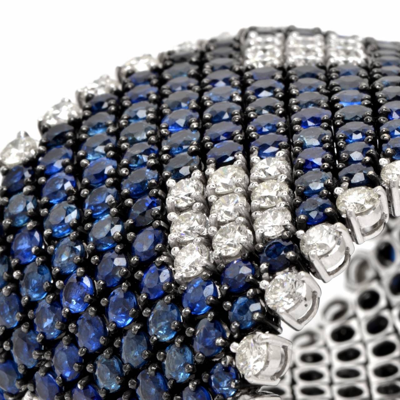 Art Deco Blue Sapphire Diamond Gold Wide Bracelet