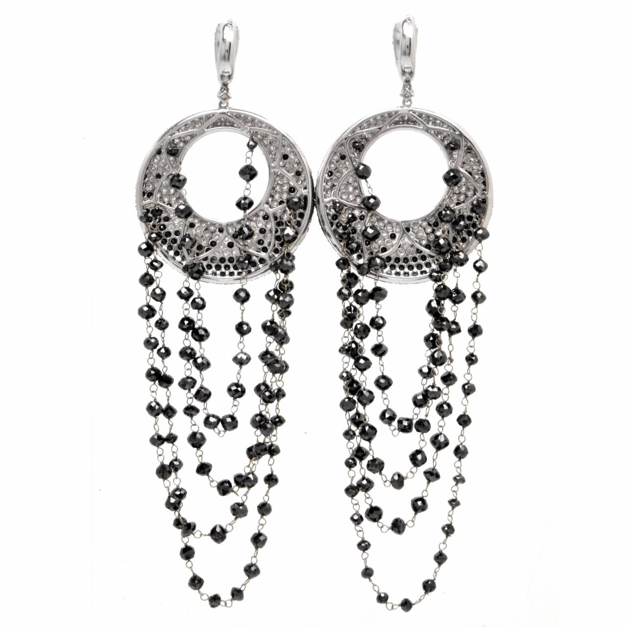 Women's Sparkling Black and Colorless Diamond Gold Pendant Earrings