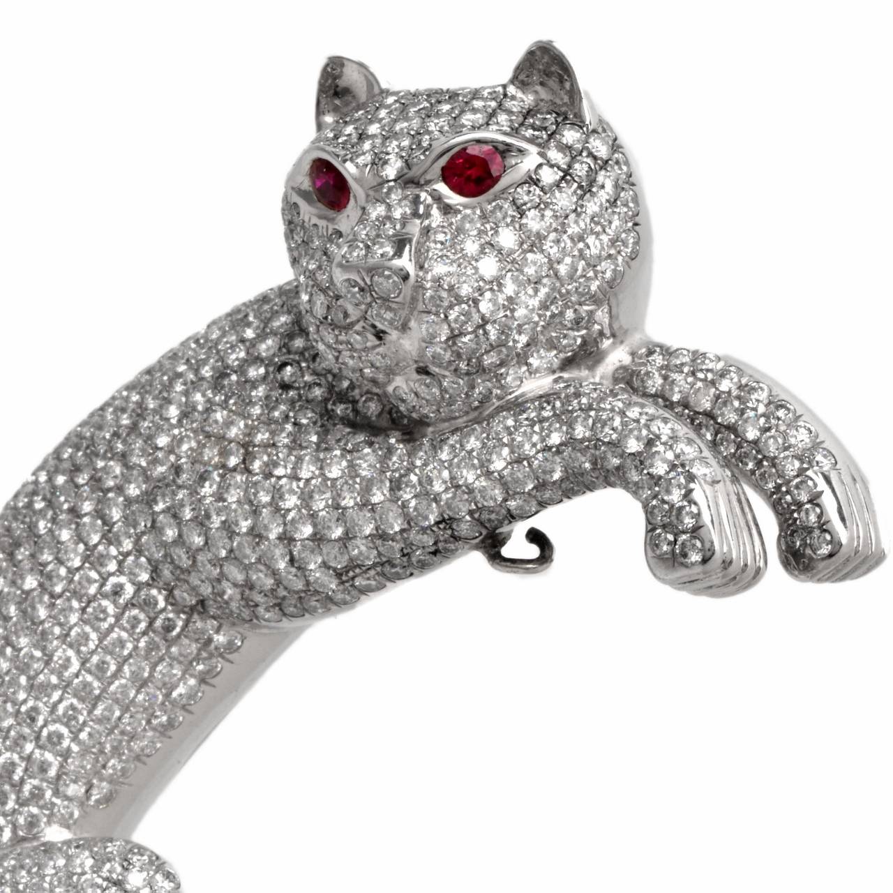 Pave Diamond Ruby Cat Motif Lapel Brooch In Excellent Condition In Miami, FL