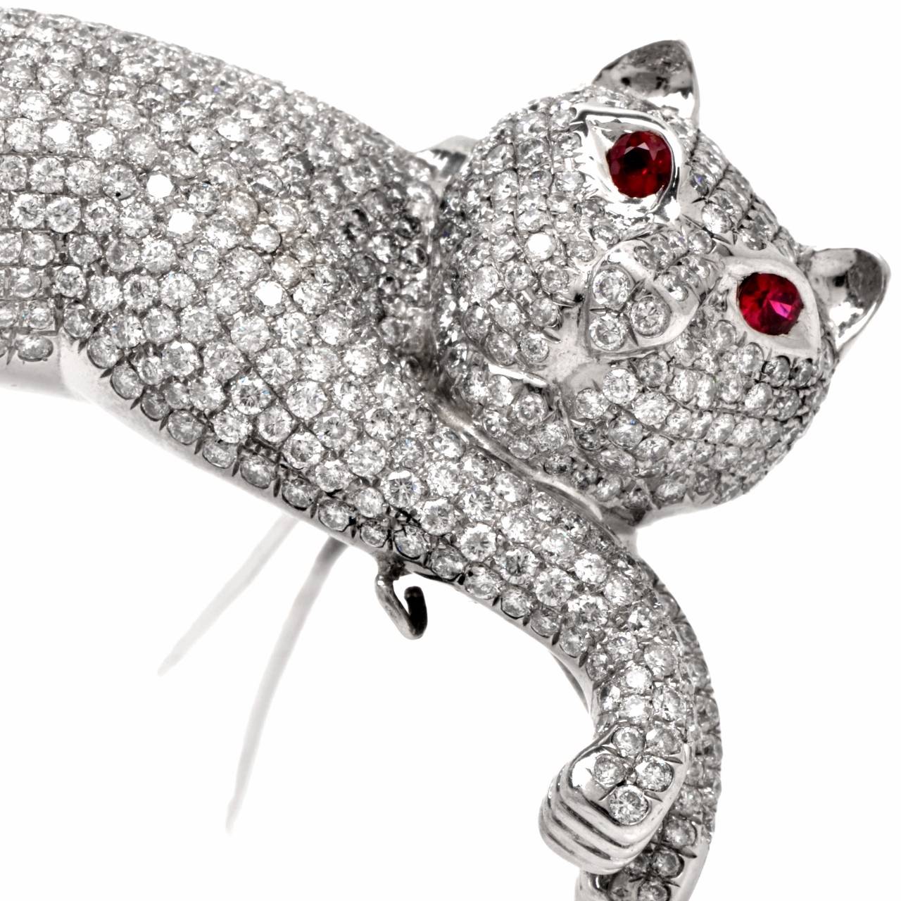 Women's Pave Diamond Ruby Cat Motif Lapel Brooch