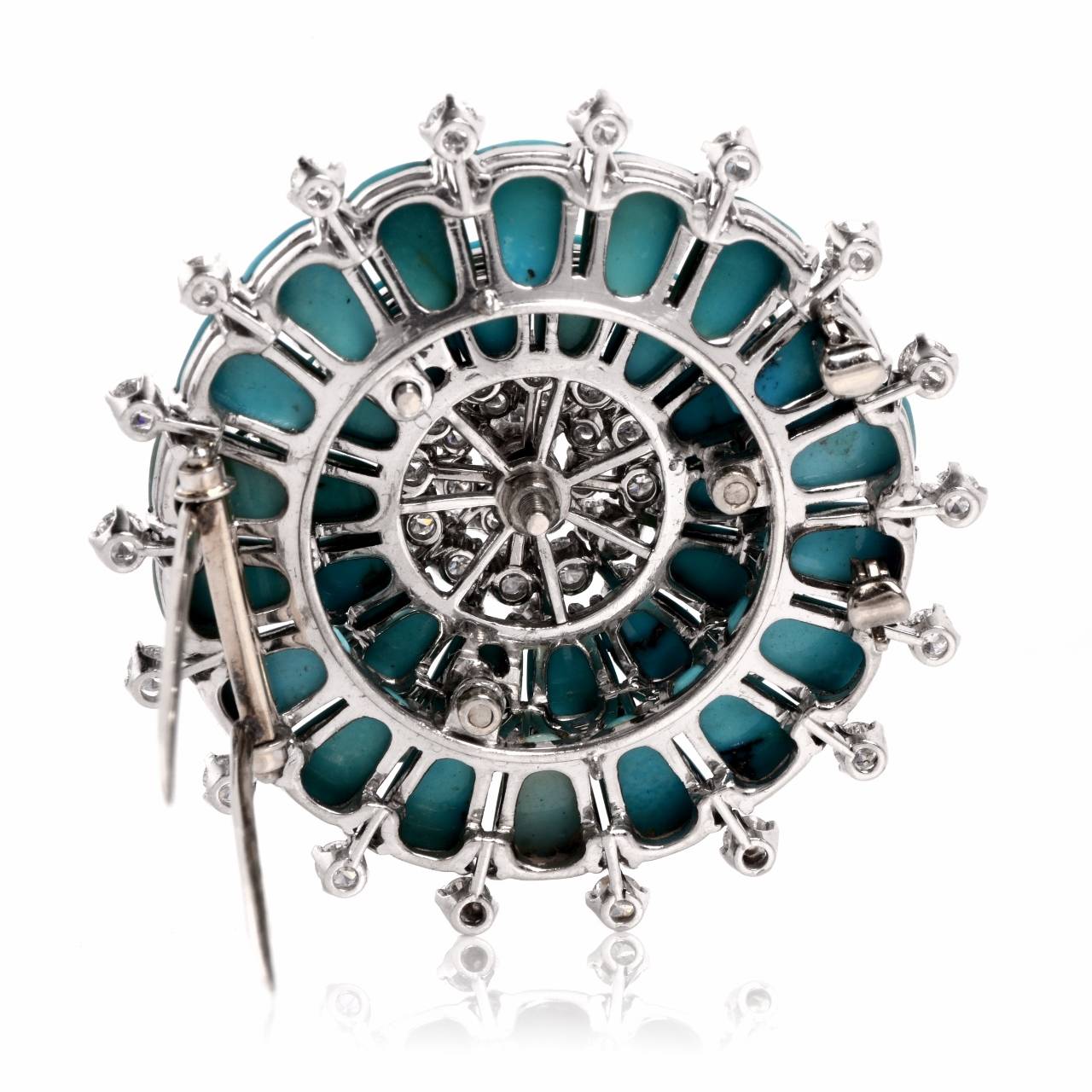 Van Cleef & Arpels Persian Turquoise Diamond Platinum Brooch Pin 1