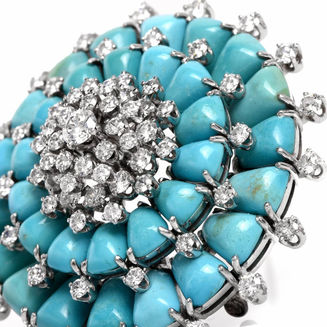 Women's Van Cleef & Arpels Persian Turquoise Diamond Platinum Brooch Pin