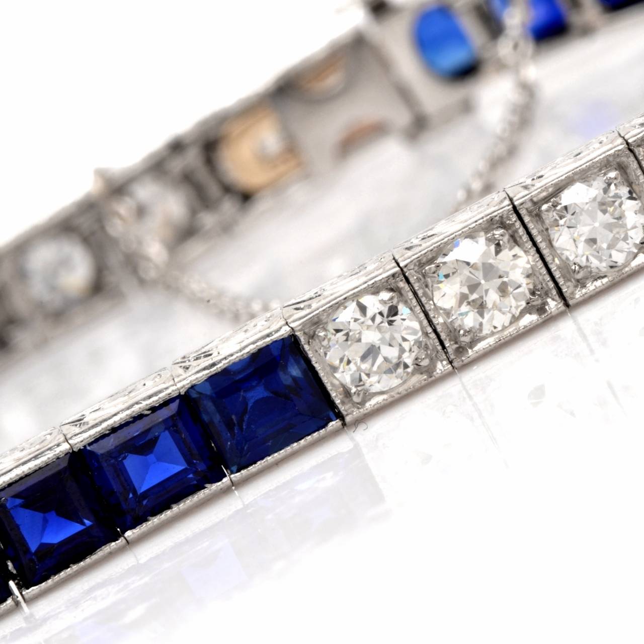 Art Deco Tiffany & Co. Certified Natural Sapphire Diamond Platinum Bracelet