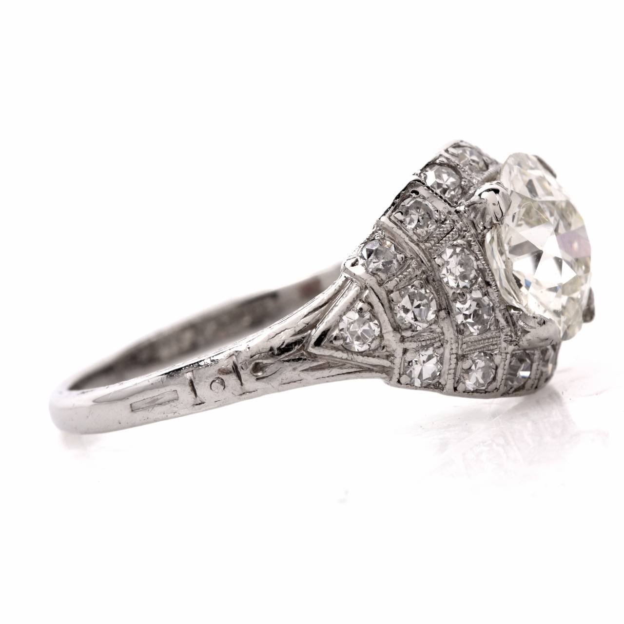 Art Deco Diamond Platinum Filigree Engagement Ring 2