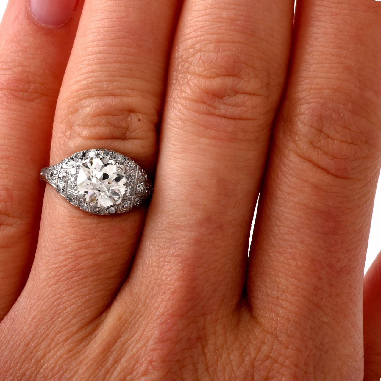 Art Deco Diamond Platinum Filigree Engagement Ring 3