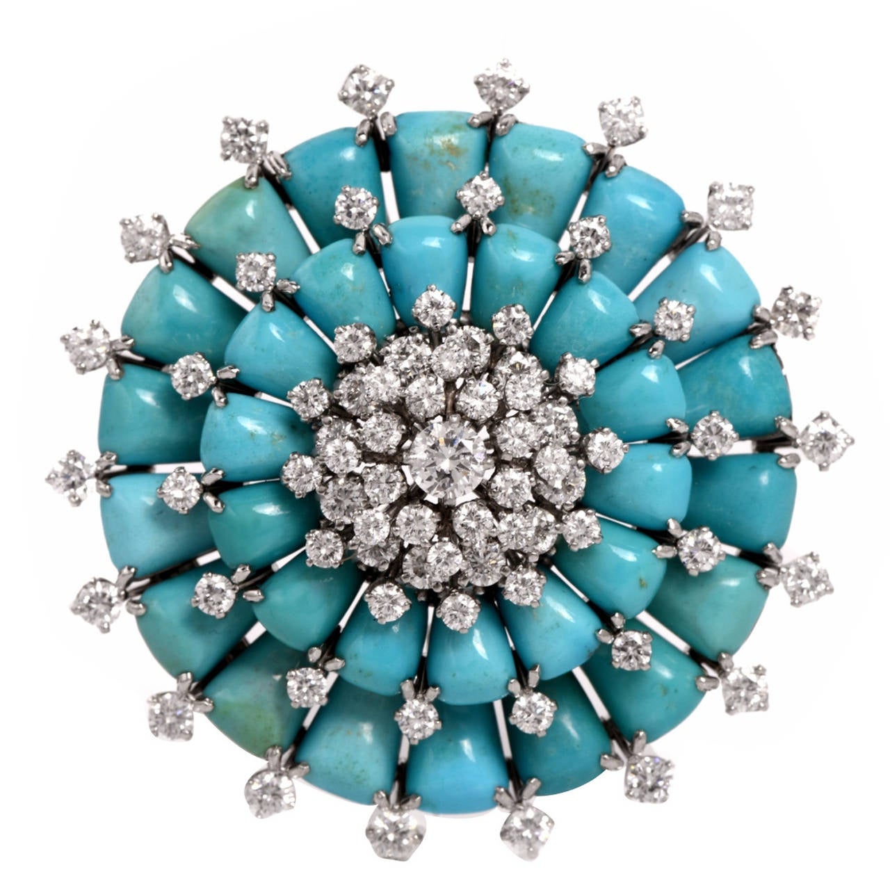 Van Cleef & Arpels Persian Turquoise Diamond Platinum Brooch Pin