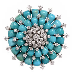 Van Cleef & Arpels Broche broche en platine avec turquoise persane et diamant