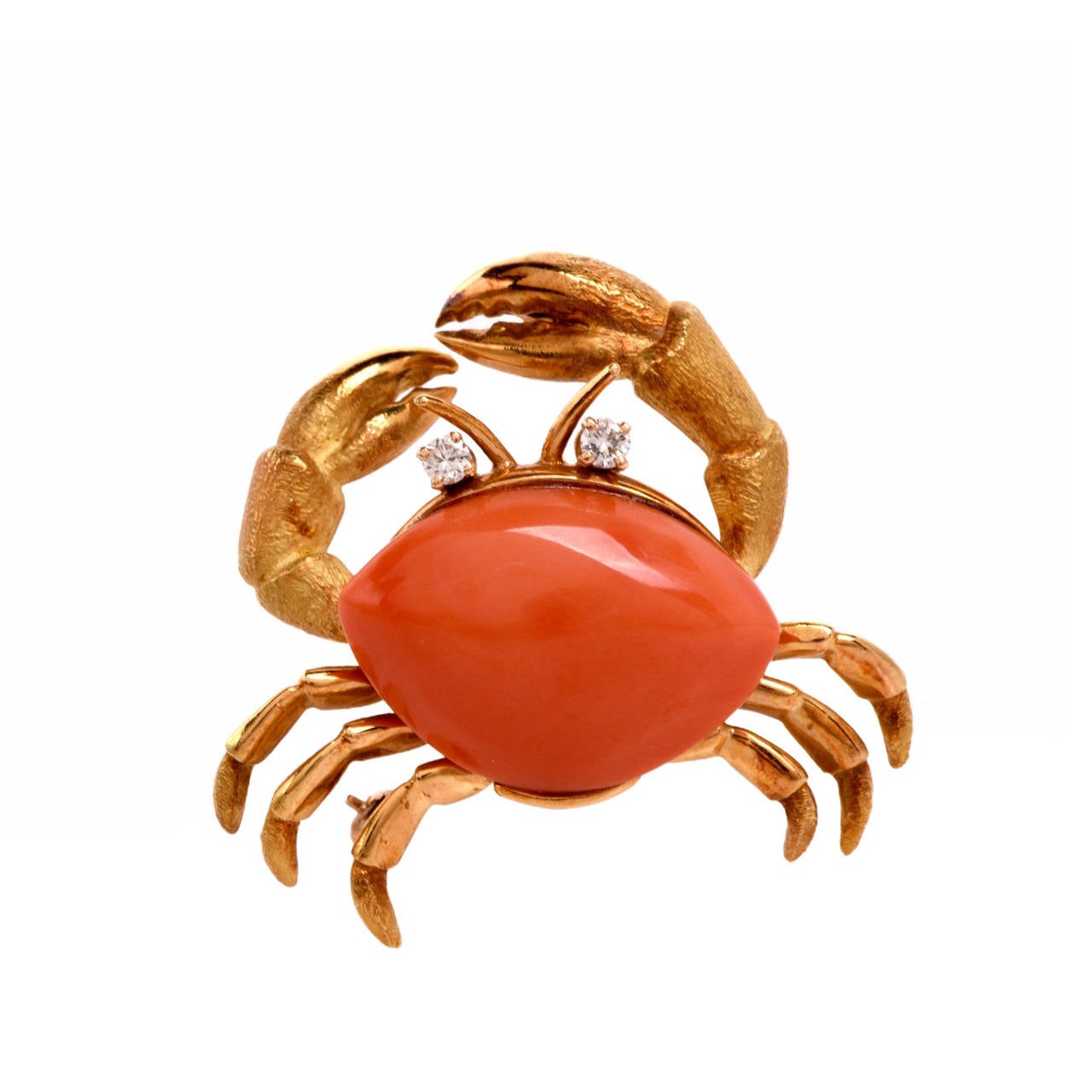 Tiffany & Co. Coral Diamond Gold Crab Lapel Brooch Pin