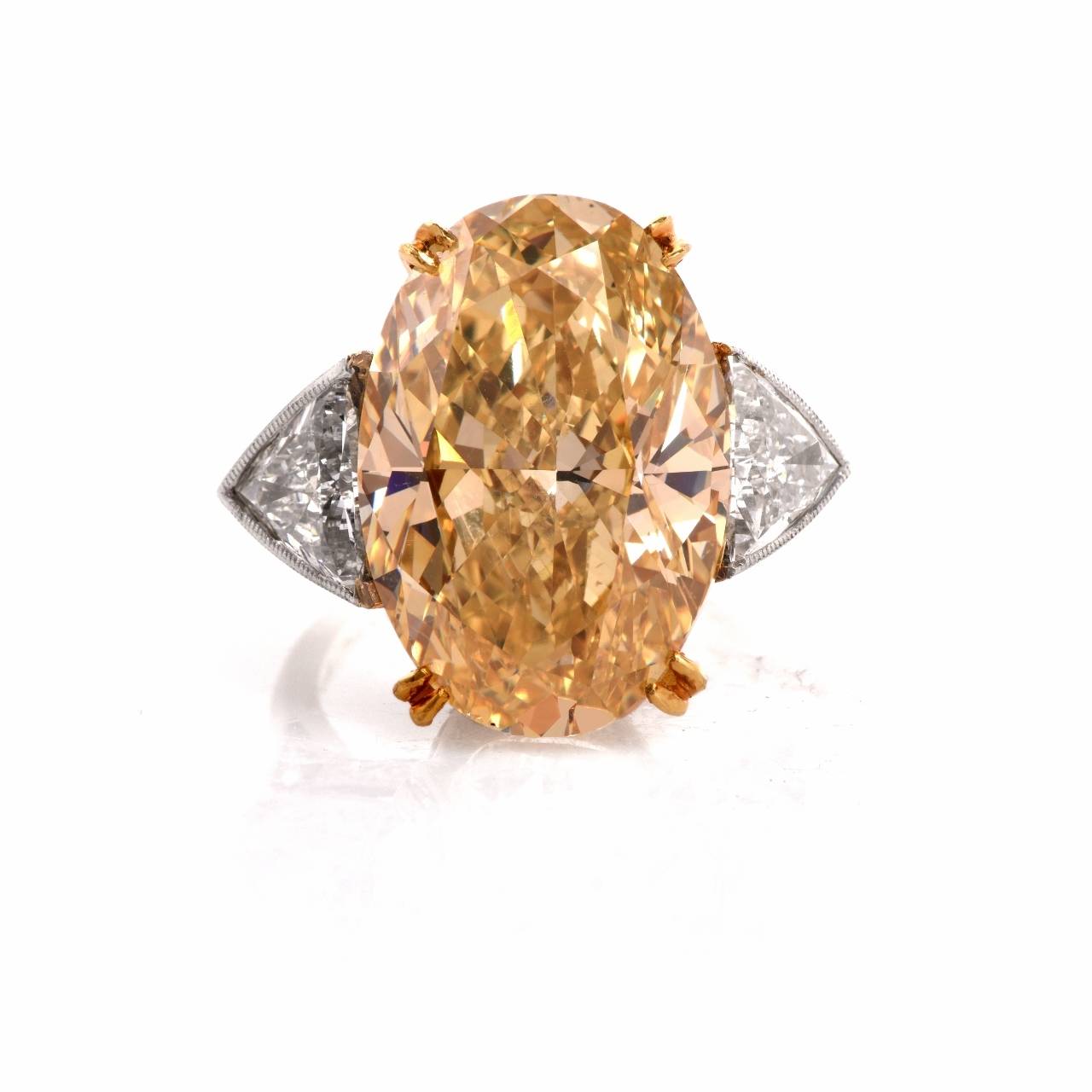 Modern 20.00 Carat GIA Natural Fancy Yellow Diamond Gold Platinum Engagement Ring