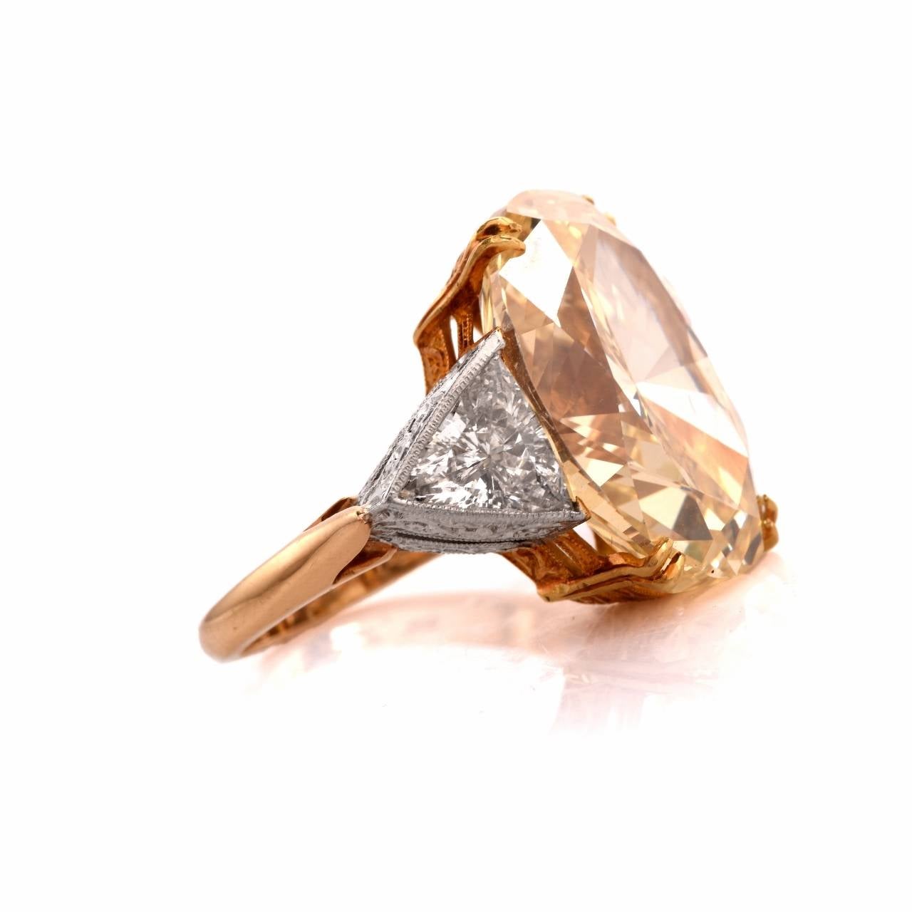 20.00 Carat GIA Natural Fancy Yellow Diamond Gold Platinum Engagement Ring 2