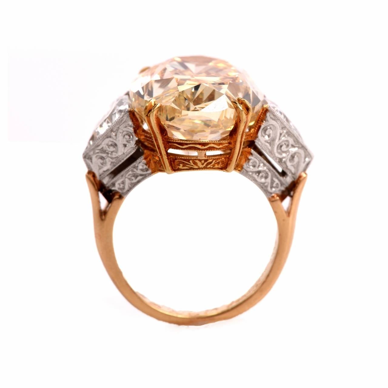 20.00 Carat GIA Natural Fancy Yellow Diamond Gold Platinum Engagement Ring 1