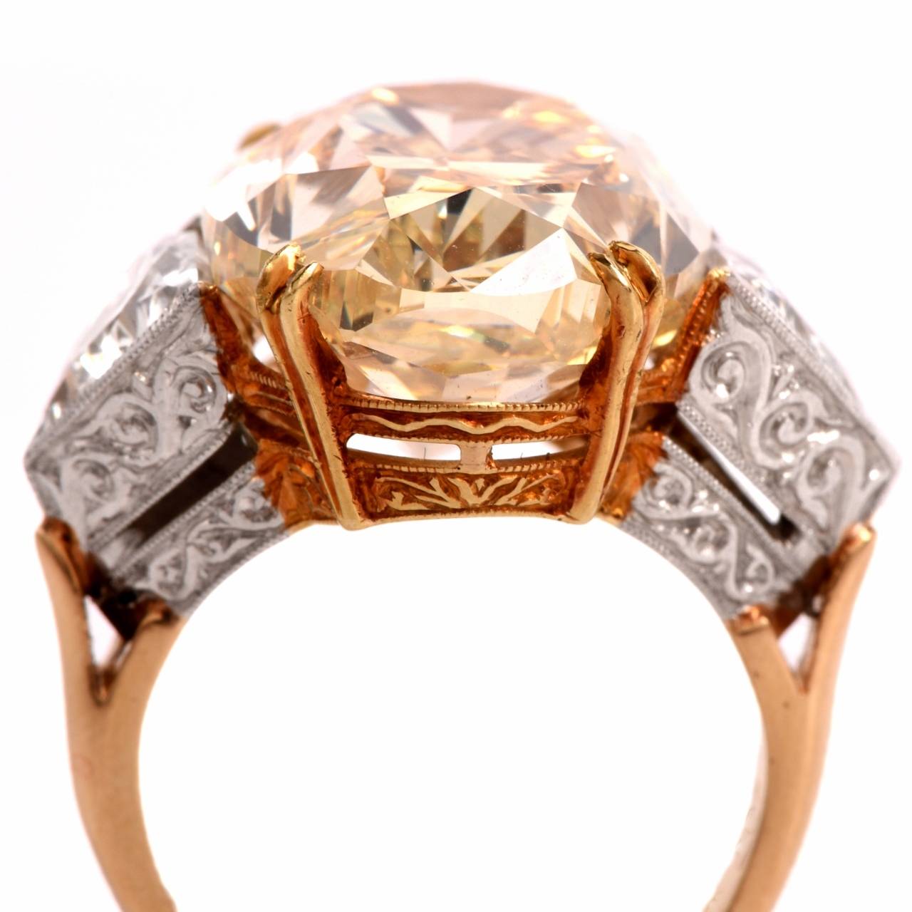 Women's 20.00 Carat GIA Natural Fancy Yellow Diamond Gold Platinum Engagement Ring