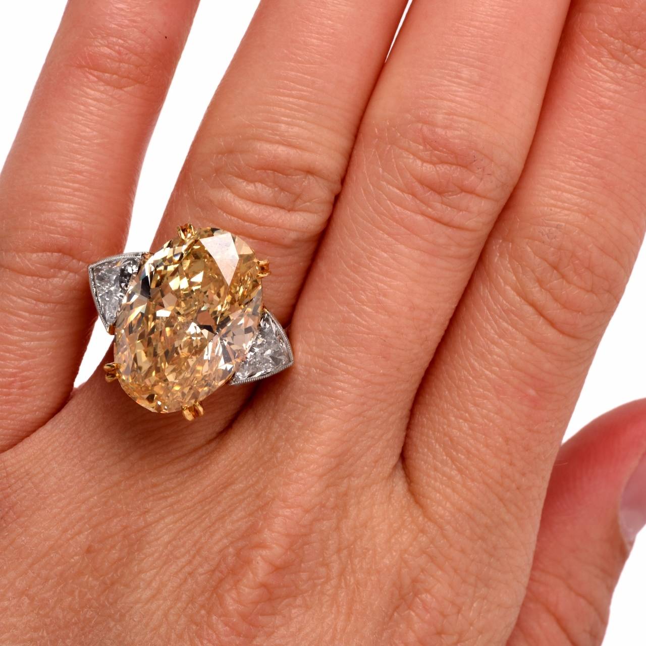 20.00 Carat GIA Natural Fancy Yellow Diamond Gold Platinum Engagement Ring 3