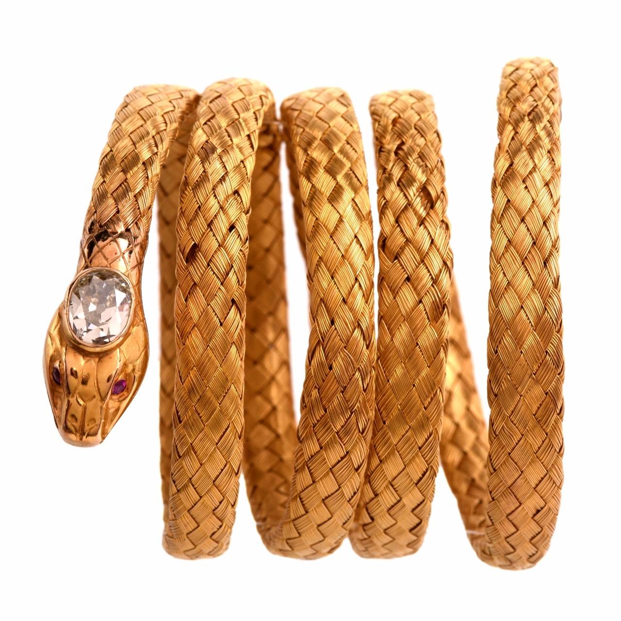 Antique Diamond Woven Gold Snake Mesh Bracelet In Good Condition In Miami, FL