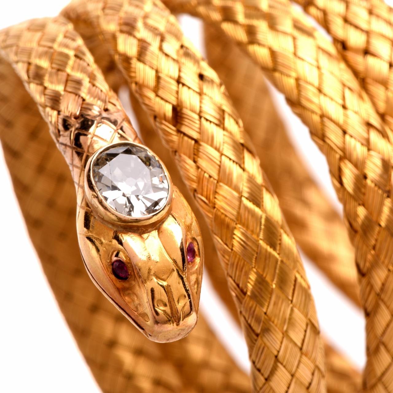 Art Nouveau Antique Diamond Woven Gold Snake Mesh Bracelet