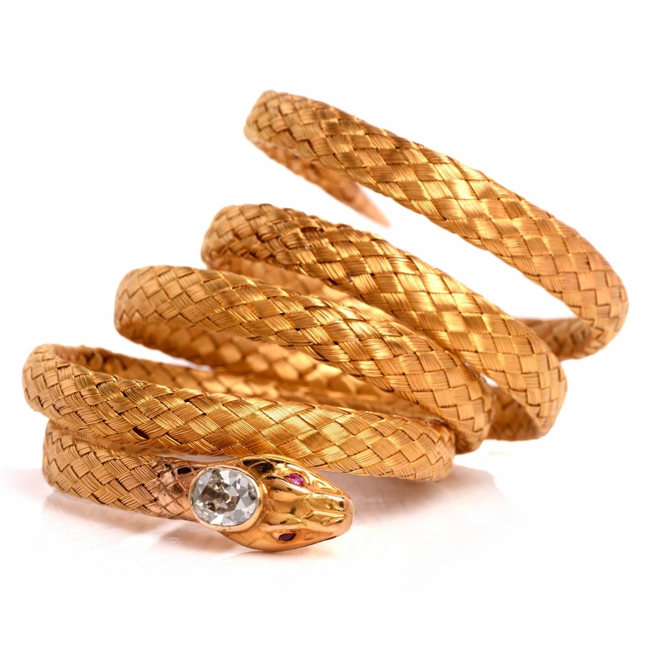 Women's Antique Diamond Woven Gold Snake Mesh Bracelet