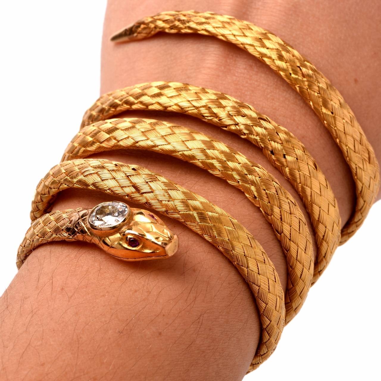 Antique Diamond Woven Gold Snake Mesh Bracelet 1