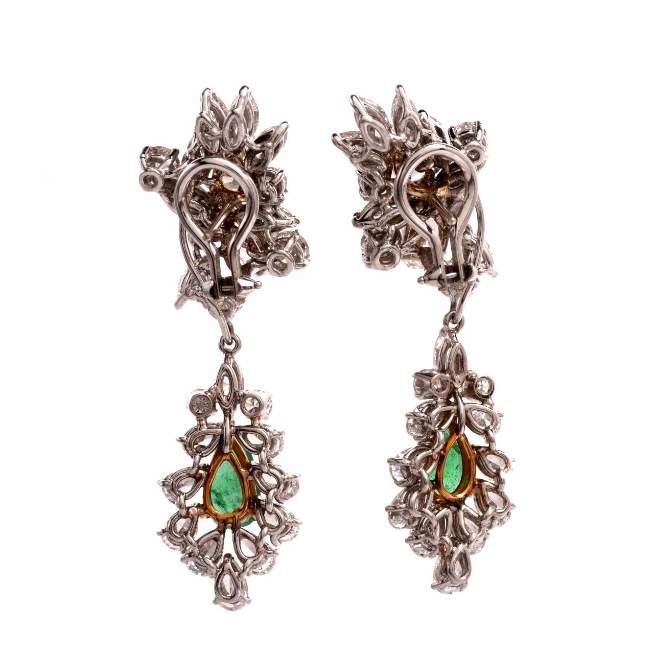 Art Deco Stunning Emerald Diamond Cluster Day and Night Drop Earrings