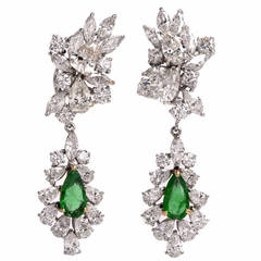 Vintage Stunning Emerald Diamond Cluster Day and Night Drop Earrings