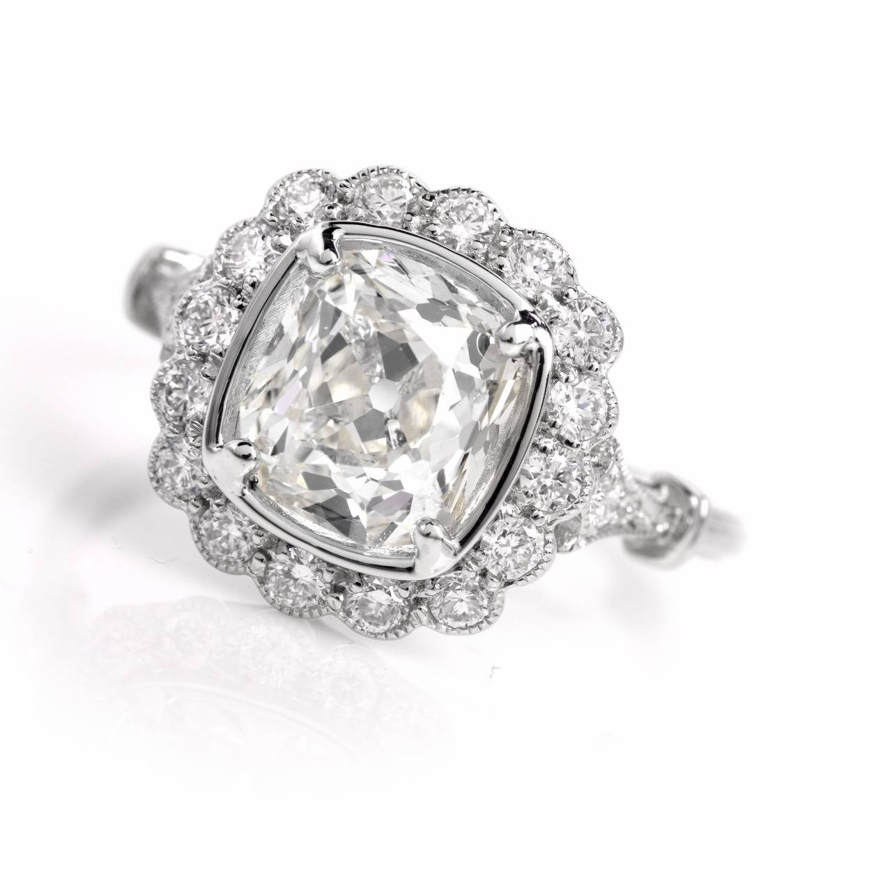 2.08 Carat Cushion Diamond Platinum Engagement Ring 2