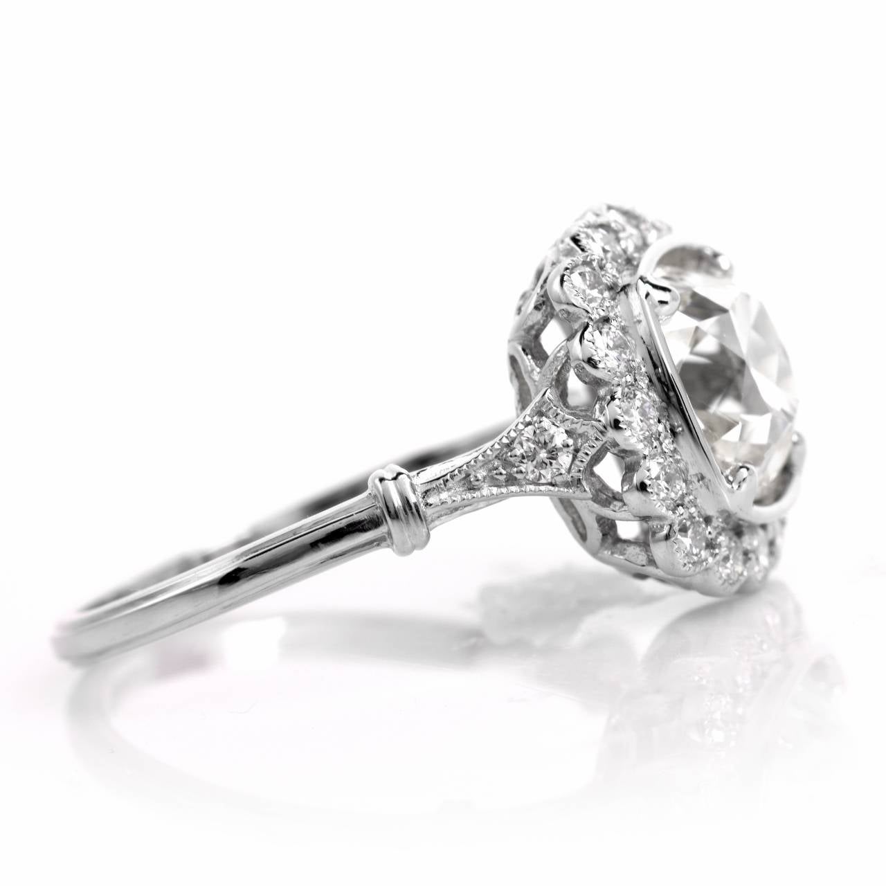 Women's 2.08 Carat Cushion Diamond Platinum Engagement Ring