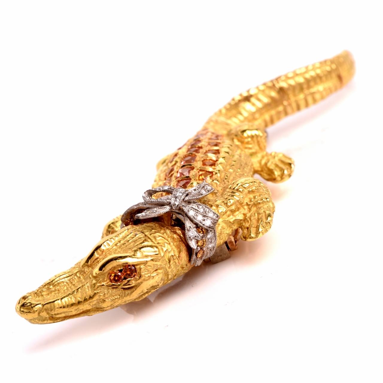 Capello Italy Sapphire Diamond Gold Alligator Lapel Brooch In Excellent Condition In Miami, FL