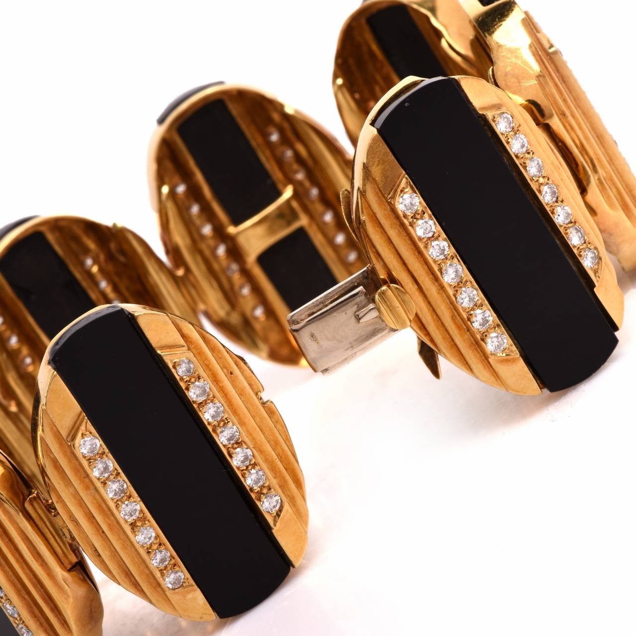 Women's Italian Onyx Diamond Gold Bracelet