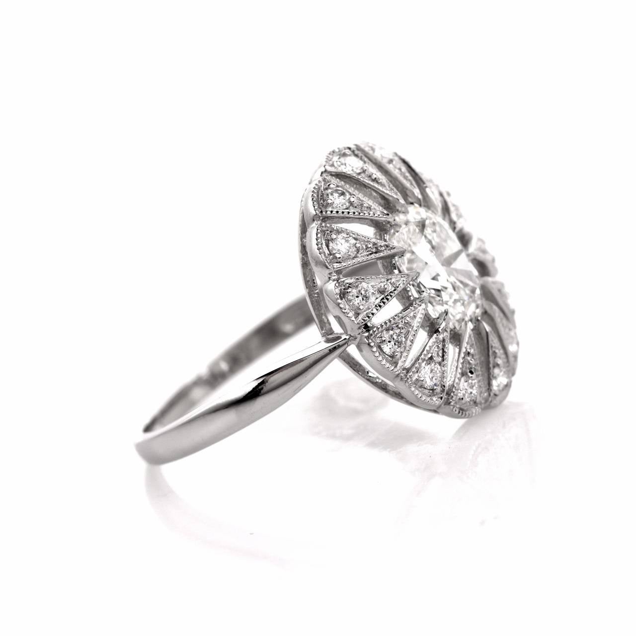 Art Deco Certified 1.01 Carat Diamond Platinum Engagement Ring
