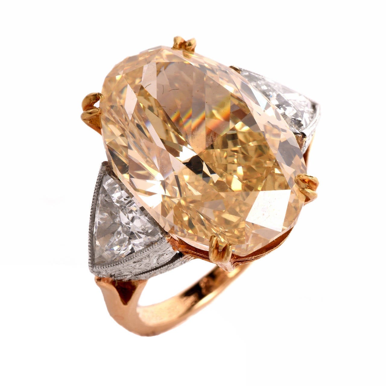 20.00 Carat GIA Natural Fancy Yellow Diamond Gold Platinum Engagement Ring