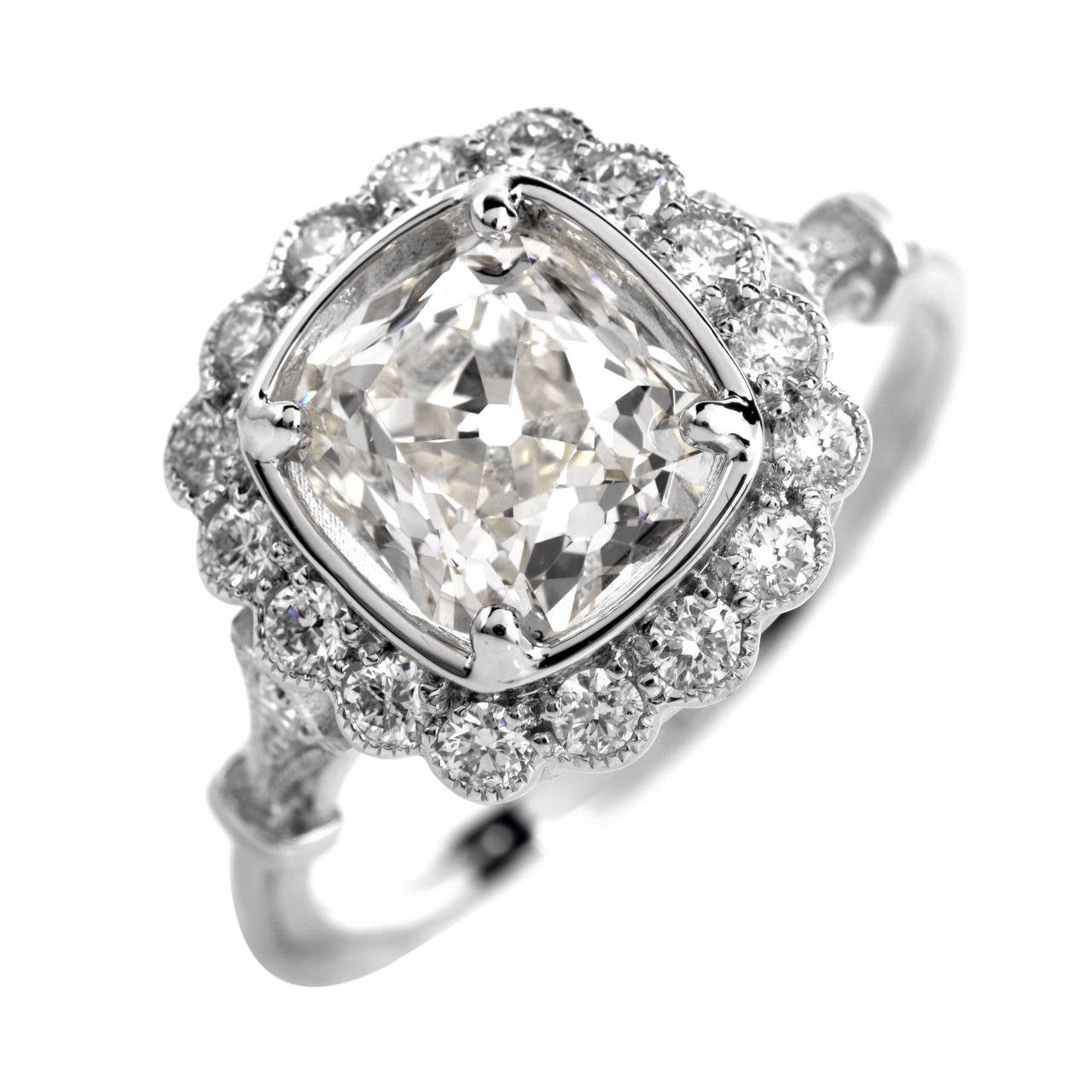 2.08 Carat Cushion Diamond Platinum Engagement Ring