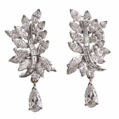 Stunning Pear and Baguette Diamond Cluster Earrings