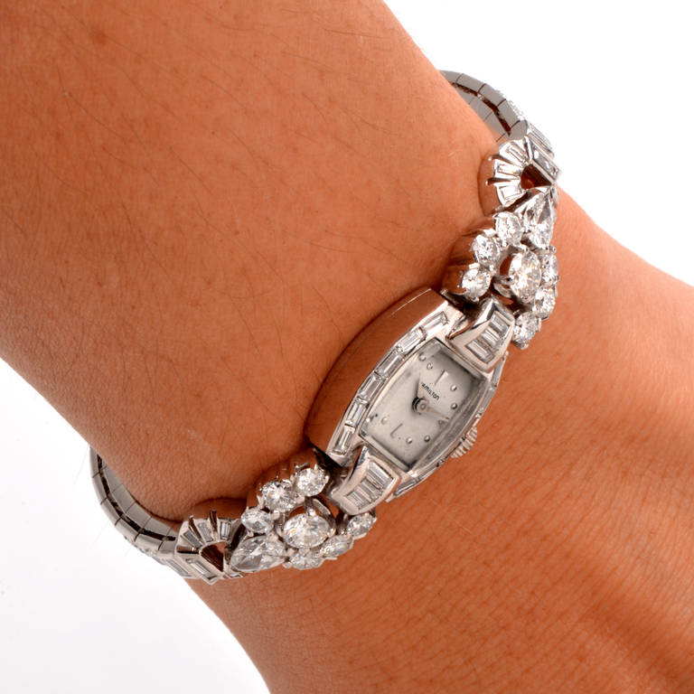 Hamilton Lady's Platinum and Diamond Bracelet Watch 2