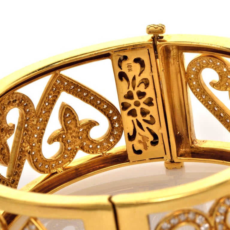 Women's Diamond Gold Heart Wide Bangle Bracelet