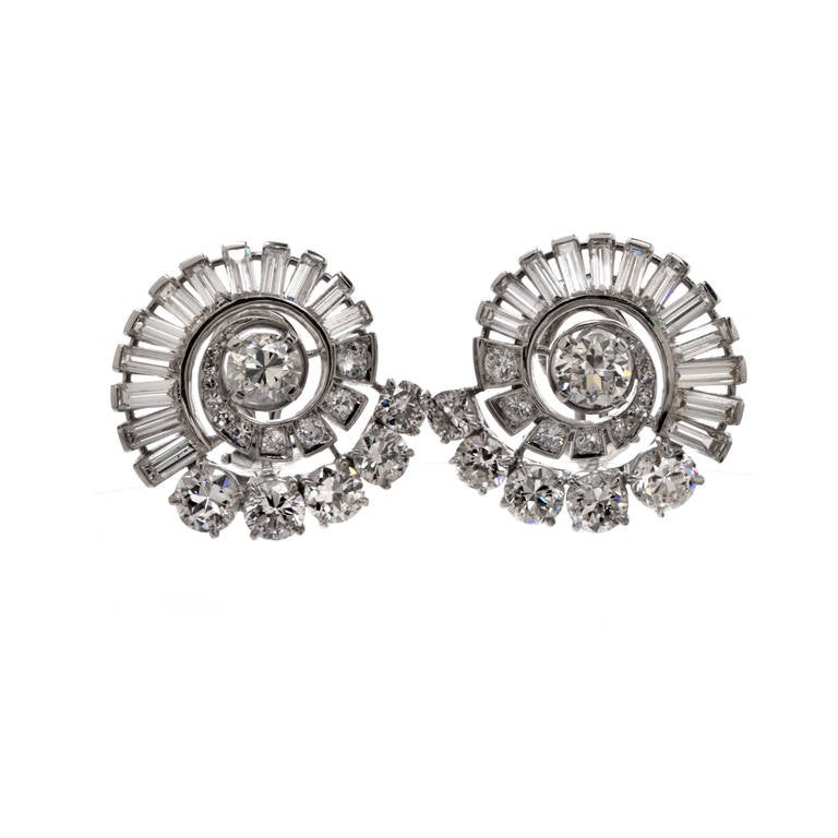 Diamond Platinum Swirl Earrings