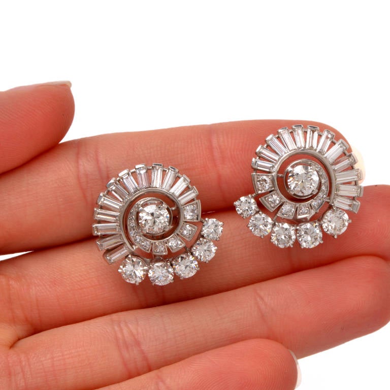 Women's Diamond Platinum Swirl Earrings
