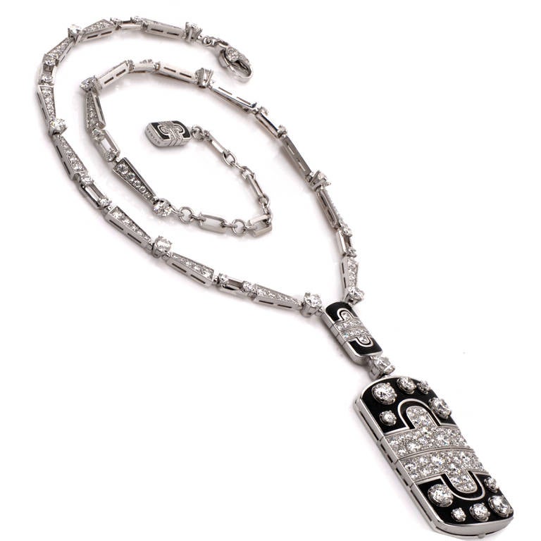 Women's Bulgari Parentesi Black Enamel Diamond Gold Pendant Necklace