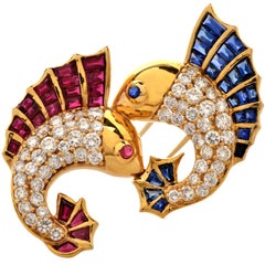 1970s Diamond Ruby Sapphire Marlin Pin