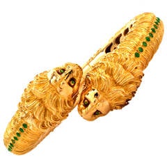 Enamel Gold Lion Heads Bangle Bracelet