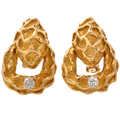 Diamond Gold Nugget Clip on Earrings 5
