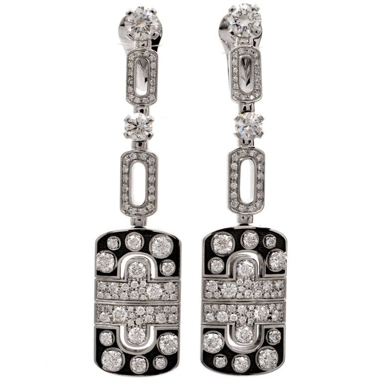 Bulgari Parentesi Enamel Diamond Gold Drop Earrings