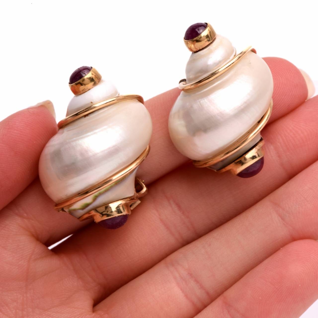 Seaman Schepps Ruby Gold Shell Earrings 2