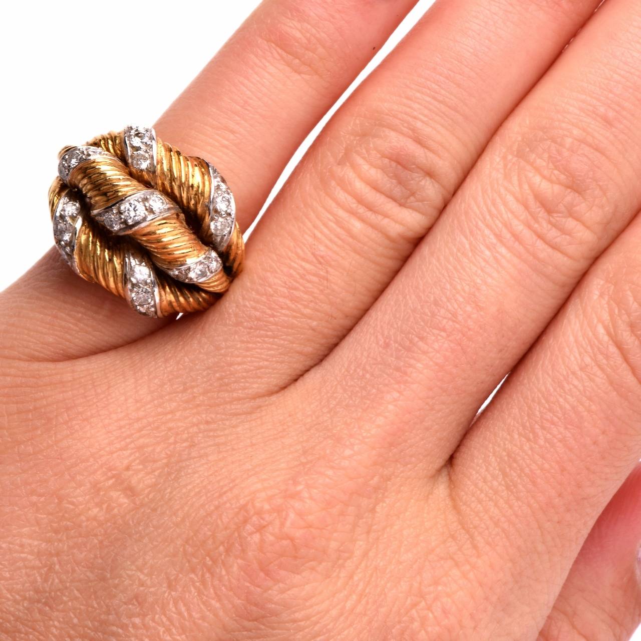 Diamond Textured Gold Cocktail Ring 3